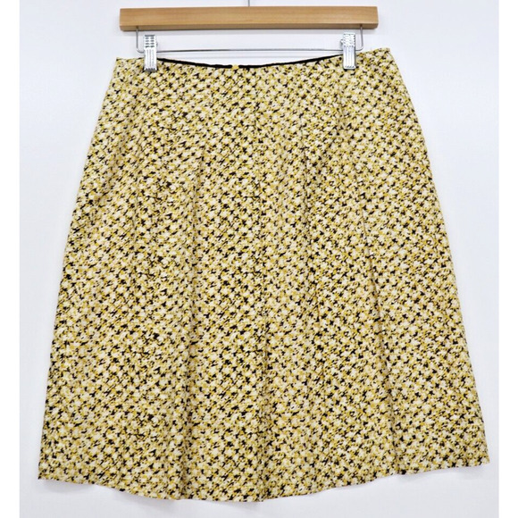 Banana Republic 100% Silk Skirt Size 2 Pleated Yellow Geo Print Preppy Twee - Picture 1 of 6
